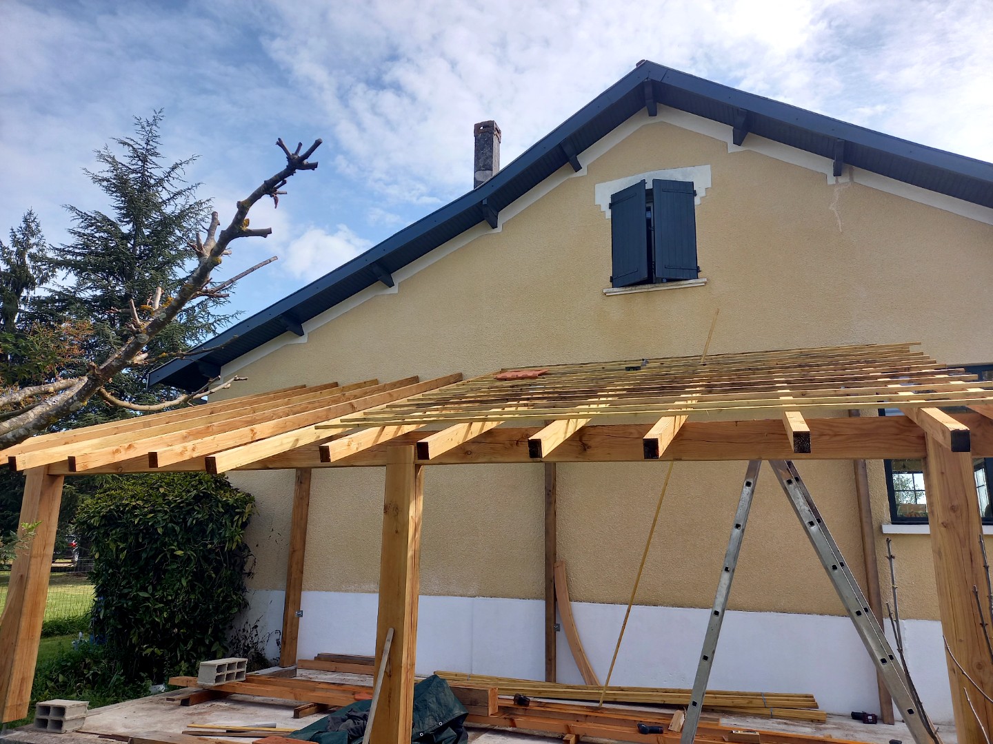 construction abri côté maison Dordogne 24 - charpente - toiture