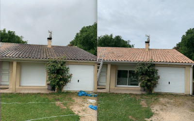 Nettoyage toiture avant et après avec hydrofuge chez Mme J.B.  Faux 24560 par couvreur 24 John Gauthier